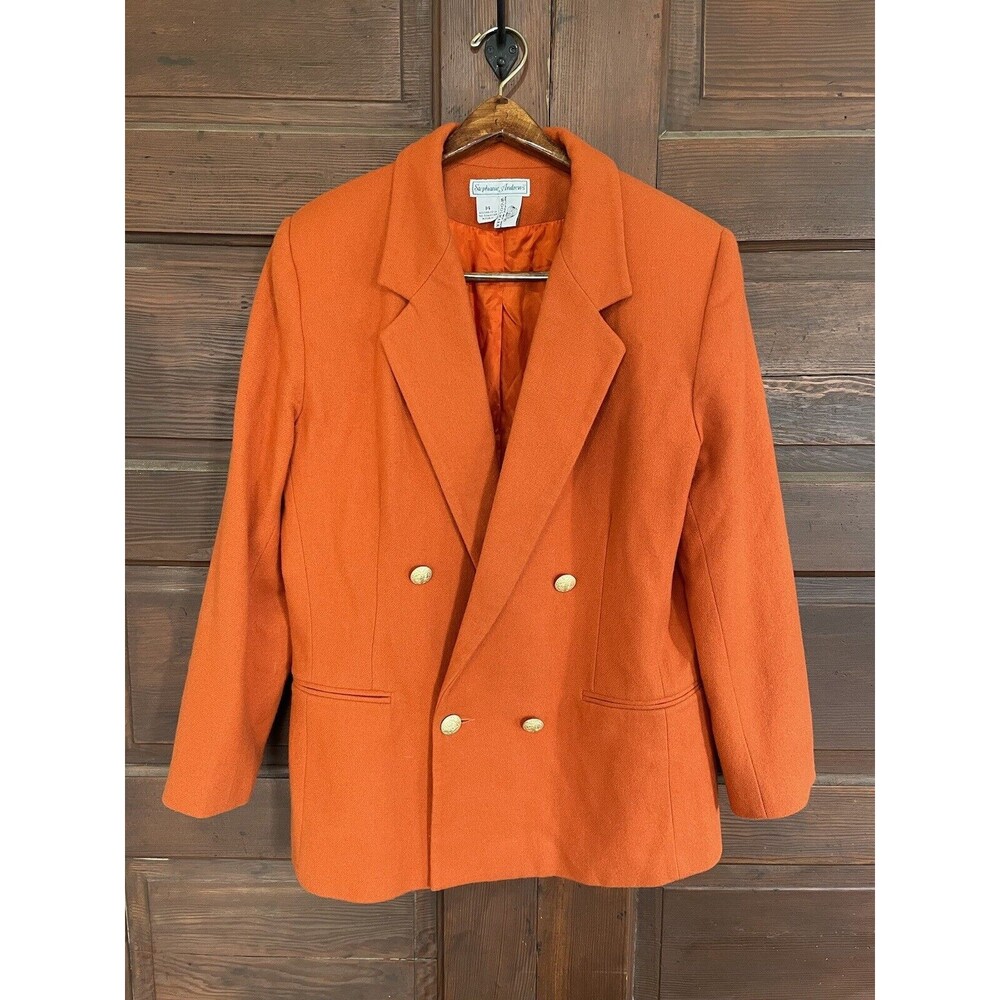 Stephanie Andrews orange 100% wool Blazer coat Woolmark Size 14